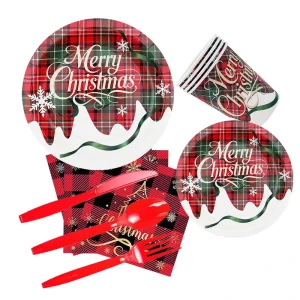 Christmas Disposable Tableware Set Holiday Paper Plates Cups Napkins Party Supplies DIY Decor Gear Quality Decor Tool