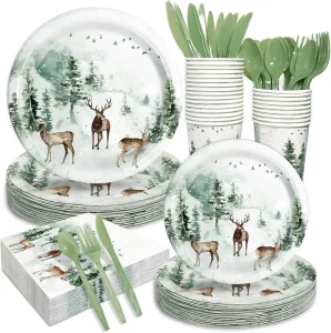 Christmas Disposable Tableware Set Includes Festive Paper Cups and Plates for Party Decoration Supplies
