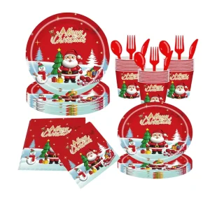Christmas Disposable Tableware Set Includes Paper Plates Decorations