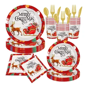 Christmas Disposable Tableware Set Includes Paper Plates Decorations
