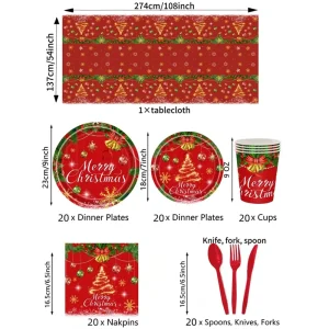 Christmas Disposable Tableware Set Paper Plates Cups Tablecloth for Baking Industry Gold Tree Design Holiday Party Supplies