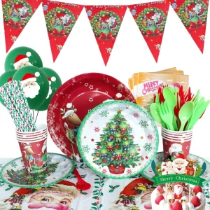 Christmas Disposable Tableware Sets Decoration Supplies Customized Christmas Party Kits