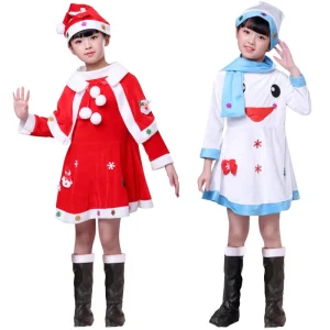 Christmas Drama Stage Performance Clothing Children’s and Girls’ Velvet Costumes and Christmas Cosplay of the Elderly