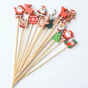 Christmas Easter Cupcake Toppers Disposable Bamboo Toothpicks Santa Claus Reindeer Tree Picks Party Cake Dessert Decoration High
