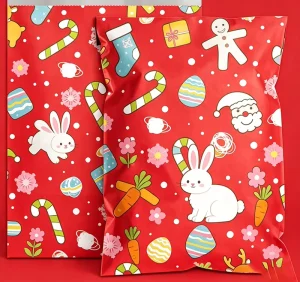 Christmas Easter Mixed Cartoon Print Drawstring Paper Gift Bag Santa Rabbit Candy Cane Egg Holiday Candy Cookie Packaging Bag