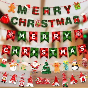 Christmas Eid Mubarak Paper Bunting Garlands Indoor Event Hanging Banners Plaid Polka Dot Patterns