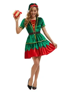 Christmas Elf Costume Dress for Women, Holiday Cosplay Outfit, Polyester, for Adults