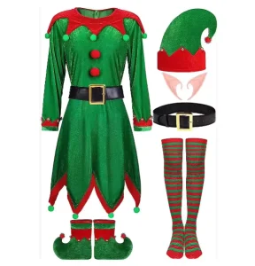 Christmas Elf Costumes for Boys Girls and Parent Child Sets Adorable Green Elf Kids’ Performance Clothing