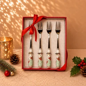 Christmas Elf Design Eco Friendly 4 Piece Forks With Gift Box Stainless Steel Dessert & Coffee Fork Set Tableware