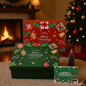 Christmas Empty Gift Box Large Folding Lid Holiday Scarf Packaging Box with Greeting Card Merry Christmas