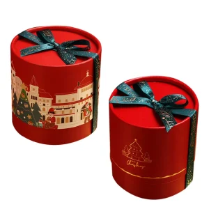 Christmas Eve Gift Boxes Round Cardboard Paper Box for Party Holiday Food Cookie Candy Tube Gift Packaging Box