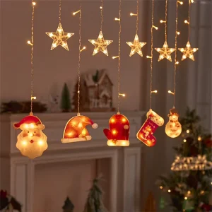 Christmas Fairy Festoon Led Curtain Night Light Star and Snowflake Shape Indoor Holiday Decoration Lighting