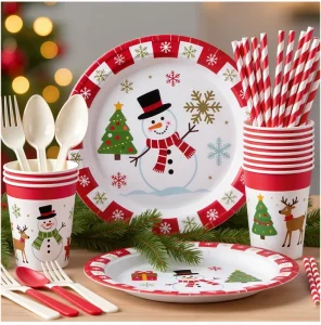 Christmas Family Gathering Santa Claus Snowflake Printed Tableware Dinnerware Set