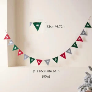 Christmas Felt Bunting Banner Red Plaid Triangle Letter Bunting Christmas Pull Flags Xmas Merry Christmas Banner Xmas Decoration