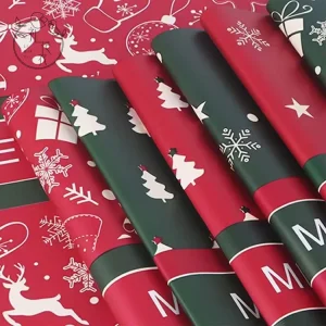 Christmas Floral Bouquet Wrapping Paper Double Coated PE Plastic Wrap 57x57cm Tree Snowflake Deer Designs for Florists