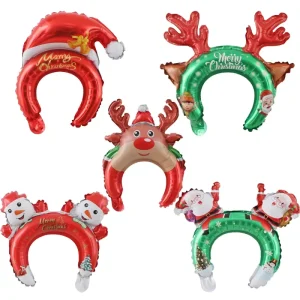 Christmas Foil Balloons Festival Props Birthday Party Decoration Cartoon Snowman Reindeer Balloon Headband