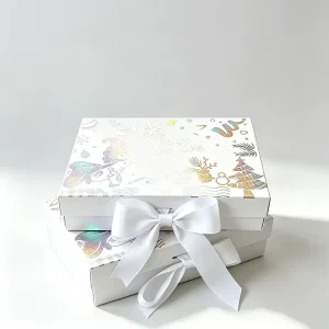 Christmas Foldable Gift Box Holographic Gold Foil Scarf Gloves Packaging Case Color shift Print Christmas Eve Box