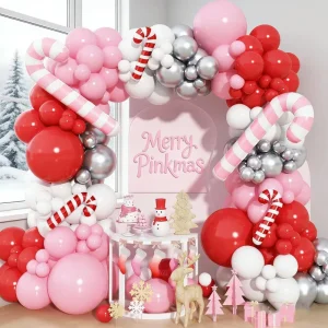 Christmas Garland Arch Kit Candy Foil Balloons Pink Red White Latex Balloons Christmas Party Wall Decor Backdrop