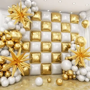 Christmas Garland Arch Kit White and Gold Square Double Sides Foil Balloons Wall Decor Backdrop for Wedding Birthday Party Decor