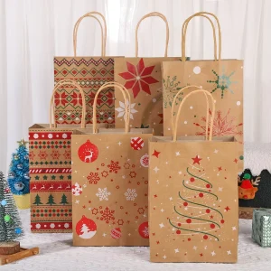 Christmas Gift Bags Cartoon Santa Claus Printed Party Favor Treat Packaging Bags For Holiday Candy Snacks And Gifts