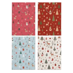 Christmas Gift Bags White Kraft Paper Twisted Paper Handles Food-Safe Bulk Holiday Xmas Goodie Party Food
