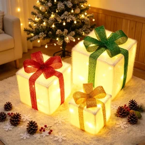 Christmas Gift Box Decorative Lights 3PC Touch Controlled Battery Powered & Remote Regulated Indoor Outdoor Holiday Lighting