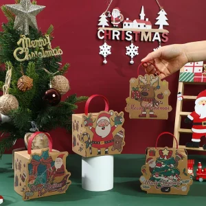 Christmas Gift Box Kraft Paper Special Shaped Hand Drawn Design Christmas Eve Candy Packaging