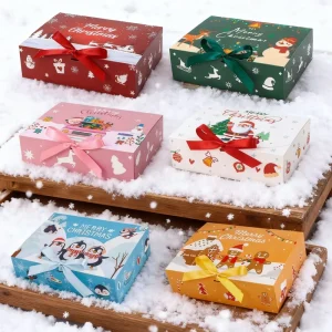Christmas Gift Box Rectangular White Cardstock & Kraft Paper Foldable Party and Holiday Packaging