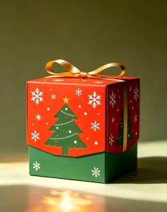 Christmas Gift Box Red and Gold Snowflake Holiday Packaging