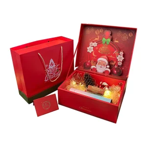 Christmas Gift Box and Bag Set with Folder Style Packaging Glossy Lamination Recyclable Art Paper Custom Greeting Card