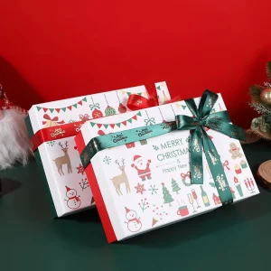 Christmas Gift Box with Large Gift Boxes with Lid Christmas Gift Packaging Box With Green Bow Ribbon