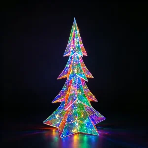 Christmas Gift Prismatic Iridescent Xmas Tree Decor with LED Lights Home Indoor Christmas Party Tabletop Decorative Lighting