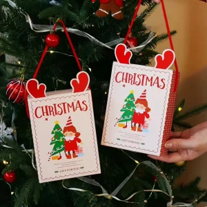 Christmas Gift Shopping Paper Bag with Handle for Holiday Gift Wrapping Cartoon Girl Candy Packaging Box for Baking Cookies