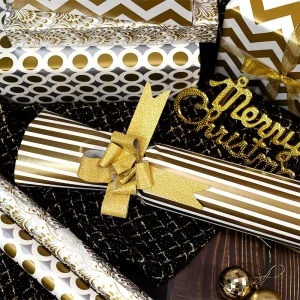 Christmas Gift Wrapping Paper Roll Premium Coated Paper with Gold Dot & Line for Luxury Holiday Packaging Paper