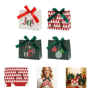 Christmas Gift and Candy Packaging Bag with Bow Ribbon for Holiday Celebration Parties