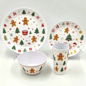 Christmas Gingerbread Tree Print Dinnerware Set Melamine Tableware for Festive