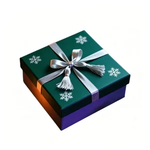 Christmas Green Cardboard Gift Box with Tassel Ribbon Snowflake Pattern Holiday Present Packing Box for Winter Gift