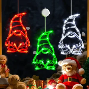 Christmas Halloween Window Lights LED Glowing Suction Cup Lights Gnome Dwarf Design Decorative Lights Festive Lighting