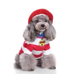 Christmas Halloween Winter Dog Costume Red White Striped Polyester Pet Clothes Hat Soft Holiday for Small Medium Dogs