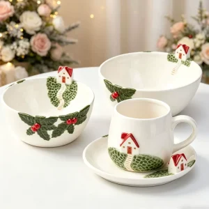 Christmas Hand painted Embossed Modern Minimalism Microwave Safe Tableware Set Household Bowl Cup Holiday Cup