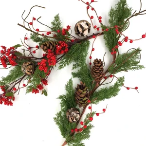 Christmas Hanging Artificial Plant Decoration Green Rattan Outdoor Seasonal Arrangement