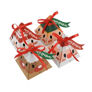 Christmas Hexagon Triangle Candy Paper Boxes Xmas Sweet Gift Boxes with Ribbon for Holiday Party