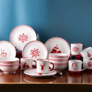 Christmas Holiday Dinnerware Set Snowflake Santa Reindeer Ceramic Mug & Plate Bowl Set Festive Kitchen Tableware Gift