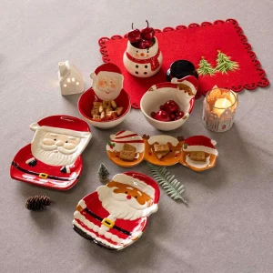 Christmas Holiday Festive Table Decor 18oz Hand Painted Treat Cookies Bowl Ceramic Santa Claus Dishes Candy Nut Bowl