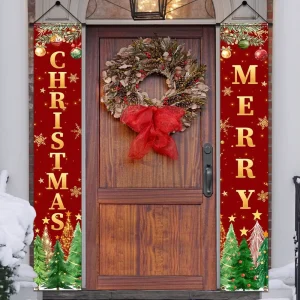 Christmas Holiday Home Decor Portable Porch Sign Decorations and Festive Couplets for a Merry Christmas Party Atmosphere
