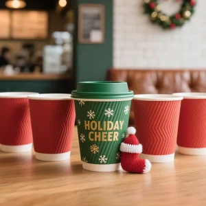 Christmas Holiday Paper Coffee Cups Double Wall 16oz Heat Resistant PE Coating Custom Festive Designs Paper Cups