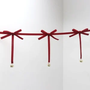 Christmas Holiday Party Atmosphere Garland Banner Decoration Polyester Velvet Ribbon DIY Bell Hanging Top Bow