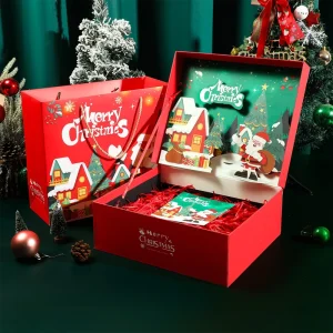 Christmas Holiday Red Souvenir Gift Box Custom Made with Hot Stamping for Cup and Scarf Packaging