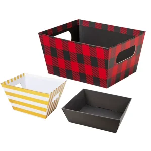 Christmas Holiday Storage Present Gift Packaging Basket Tray Paper Boxes with Die Cut Handle