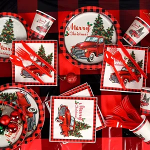 Christmas Holiday Tableware Disposable Set Plates Cups Paper Plate Decorations